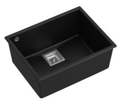 Quadri Quadrangle czarny granitowy zlewozmywak podblatowy 55x42cm z korkiem ze stali nierdzewnej 1208957885