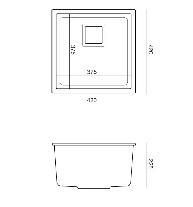 Quadri Quadrangle czarny granitowy podwieszany zlew 42x42cm z nierdzewnym korkiem 1208957887
