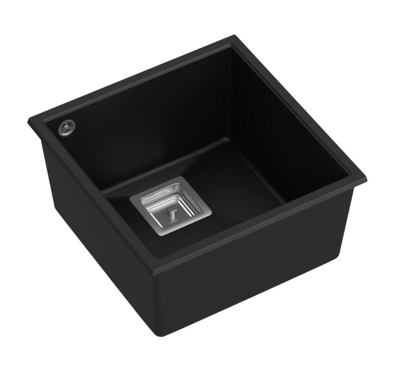 Quadri Quadrangle czarny granitowy podwieszany zlew 42x42cm z nierdzewnym korkiem 1208957887