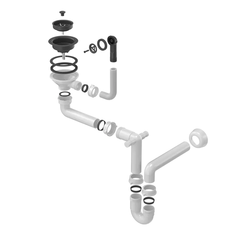 Quadri czarny zestaw odpływowy do zlewozmywaka z okrągłym przelewem dla 1 komory 1208957899