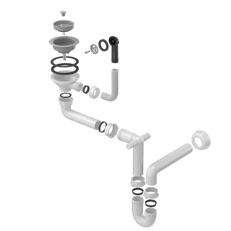 Quadri szary zestaw odpływowy do zlewozmywaka z przelewem i 1 komorą 1208957900
