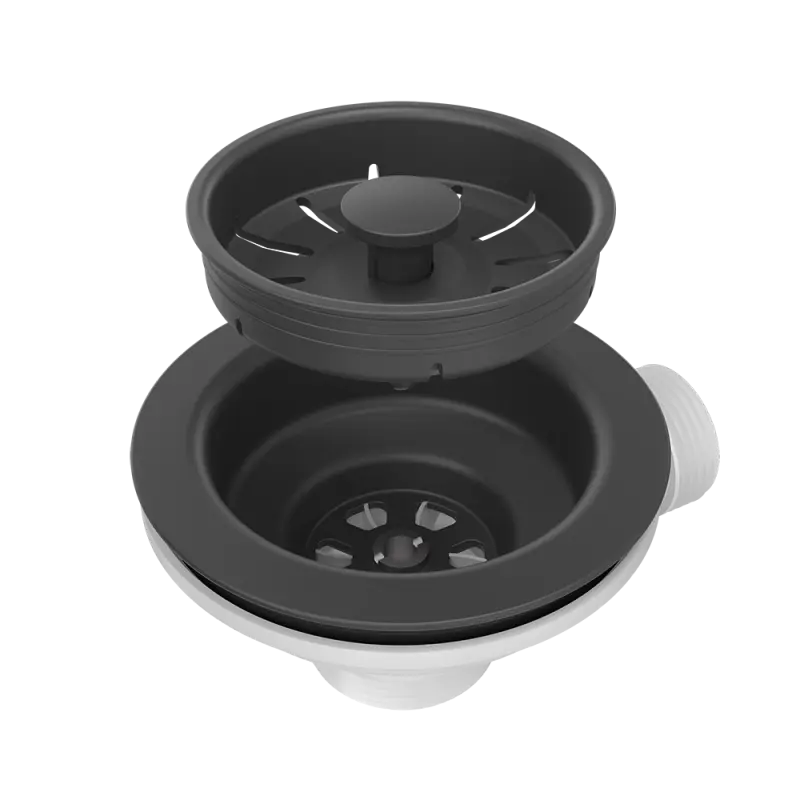 Quadri podwójny czarny zestaw odpływowy z przelewem do zlewozmywaka 1208957902