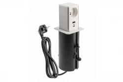 Indux Push wysuwane białe gniazdko z uziemieniem z 1xUSB A i 1xUSB C z pokrywą ze stali nierdzewnej 1208957929