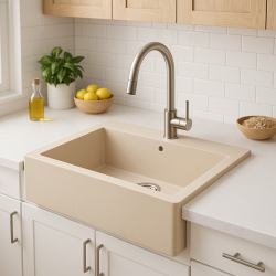 Aquadesign Farmhouse zlewozmywak granitowy wpuszczany lub nakładany, beżowy piasek, 58x49cm, 1208958164