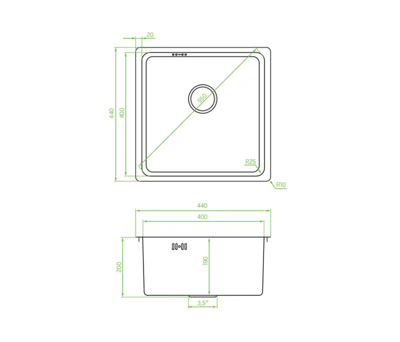Aquadesign R25 zlewozmywak nablatowy, podblatowy i wpuszczany ze stali nierdzewnej 40 x 40 cm 1208958206
