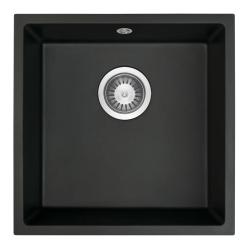 GraniteMy Universele granieten zwarte spoelbak 40x40 cm zwart opbouw onderbouw en vlakbouw met rvs plug 1208958318
