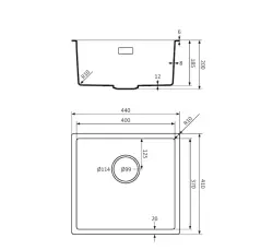 Lorreine BQ seria zlew 44x41cm podbudowa czarny ze złotym korkiem 40BQ37-FU-GOLD