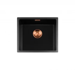 Lorreine BQ seria zlewozmywak 44x41cm podblatowy czarny z miedzianym korkiem 40BQ37-FU-COPPER