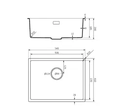 Lorreine BQ seria zlew 54x41cm podwieszany i wpuszczany czarny z czarnym korkiem 50BQ37-FU
