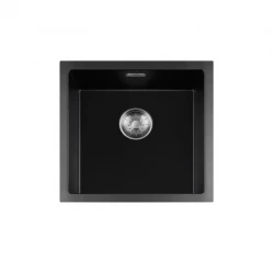 Lorreine BQ seria zlewozmywaków 45x45cm nablatowy czarny z korkiem ze stali nierdzewnej 40BQ-T-INOX