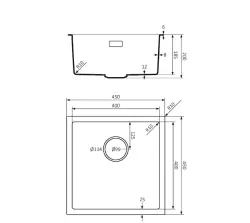 Lorreine BQ seria zlewozmywaków 45x45cm nablatowy czarny z korkiem ze stali nierdzewnej 40BQ-T-INOX