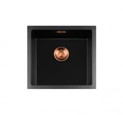 Lorreine BQ seria zlewozmywak 45x45 cm nakładany czarny z miedzianym korkiem 40BQ-T-COPPER