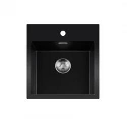 Lorreine BQ serie zlewozmywak 46x52cm nablatowy czarny z odpływem ze stali nierdzewnej 40BQ37TH-T-INOX