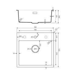 Lorreine BQ seria zlewozmywaków 56x52cm nablatowy czarny ze stalowym korkiem 50BQ37TH-T-INOX