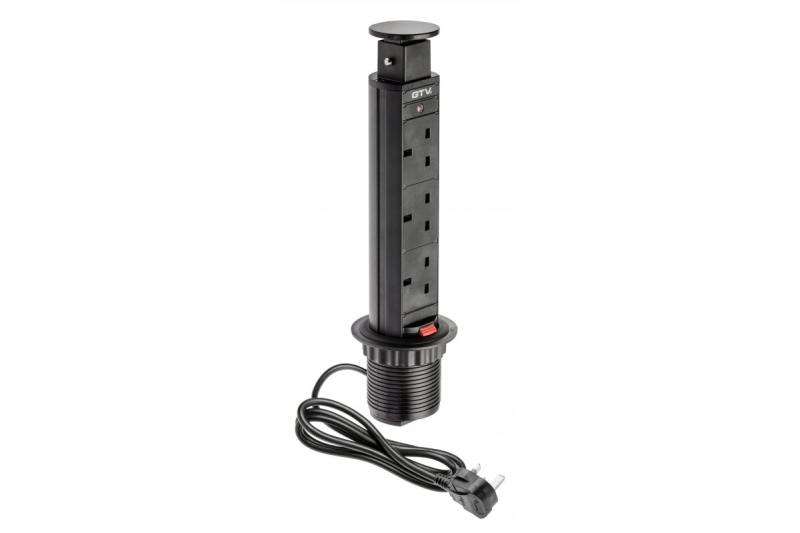 Przedłużacz do biurka 60 mm, 3 gniazda brytyjskie (czarny) WERSJA ANGIELSKA 1208958626