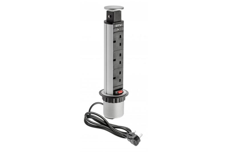 Przedłużacz do biurka 60 mm, 3 gniazda brytyjskie (srebrny) WERSJA ANGIELSKA 1208958627