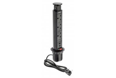 Przedłużacz do biurka 60 mm, 3 gniazda brytyjskie, 2 gniazda USB 2,1 A 5 V (czarny) WERSJA ANGIELSKA 1208958628