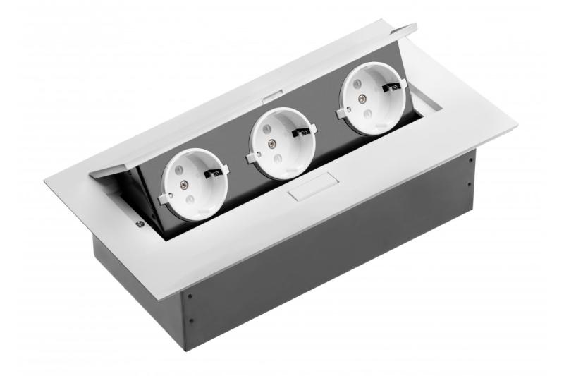 Przedłużacz do biurka, 3x gniazdo schuko, bez kabla, biały 1208958665