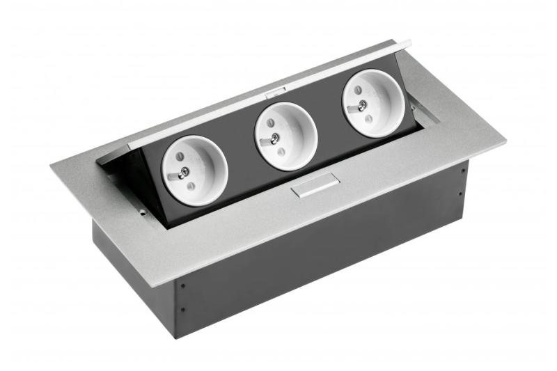 Przedłużacz do biurka 3x gniazdo z uziemieniem, bez kabla, aluminium 1208958668