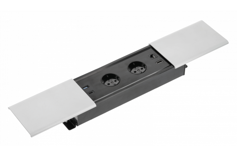 PRESTINO wpuszczany w blat przedłużacz kabla, 2x gniazdo schuko, USB A+C, RJ45, HDMI, kabel 1,5m, srebrny 1208958676