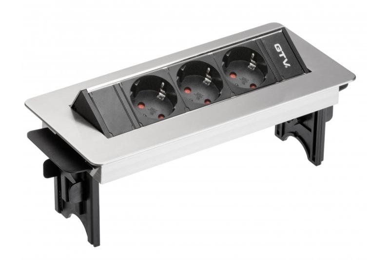 Przedłużacz biurkowy bez kasety, 3 gniazda schuko, kabel zasilający 1,5 m z wtyczką inox 1208958679