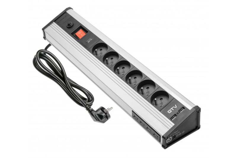Przedłużacz biurkowy MULTI z ochroną przeciwprzepięciową, 6 gniazdami z uziemieniem, 4 portami USB 1208958684