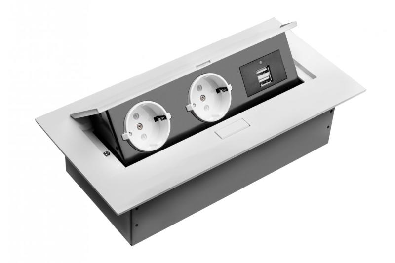 Przedłużacz biurkowy, 2x gniazdo schuko, 2xUSB, bez kabla, biały 1208958685