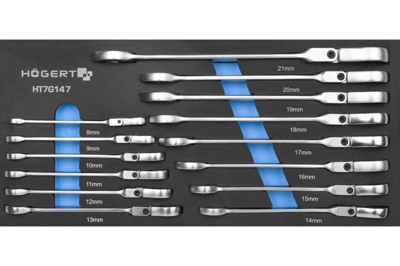 Hoegert Klucz kombinowany z giętką głowicą zestaw 14 sztuk techniczna pianka 1208962054