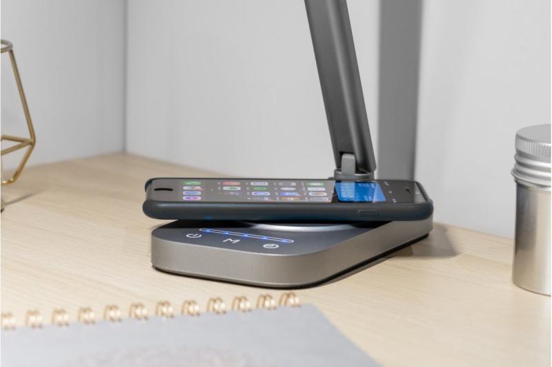 Lampa biurkowa Decor Bressi 8W 450lm AC220-240V 3-CCT Bezprzewodowe ładowanie USB PF>0,5 RA>80 Szary 1208962480