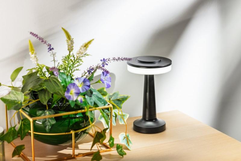 Dekoracyjna lampka biurkowa Monum 3W 200lm DC 5V 1A 3000 K 3 stopnie. Ściemniana z baterią 1800 mAh, czarna. 1208962504