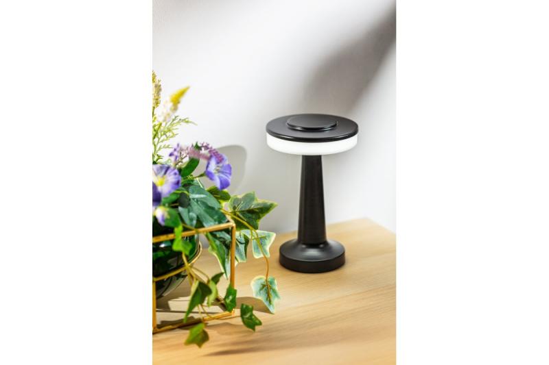 Dekoracyjna lampka biurkowa Monum 3W 200lm DC 5V 1A 3000 K 3 stopnie. Ściemniana z baterią 1800 mAh, czarna. 1208962504