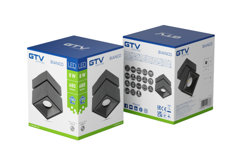 Dekoracyjna oprawa LED BIANCO 8W 680lm AC220-240V 50/60 Hz PF>0 9 Ra≥80 IP20 IK06 36° 4000K kwadratowa czarna. 1208962670