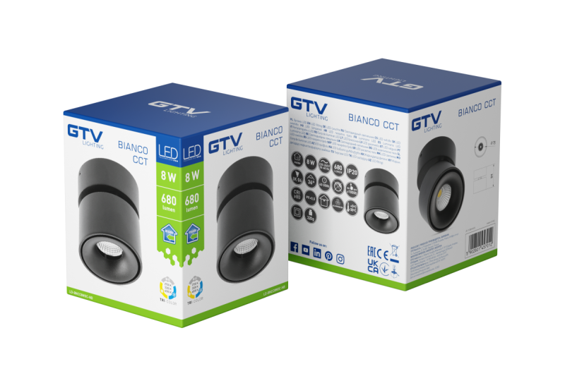 LED dekoracyjny bianco CCT 8W 680lm AC220-240V 50/60 Hz Ra≥80 IP20 36° 2700/3300/4000K okrągły czarny. 1208962678