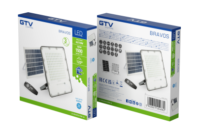 Reflektor LED zasilany energią słoneczną BRAVOS, 150W, 1500lm, 6400K, IP65, 120°, panel słoneczny, pilot, 3 lata gwarancji 1208962682