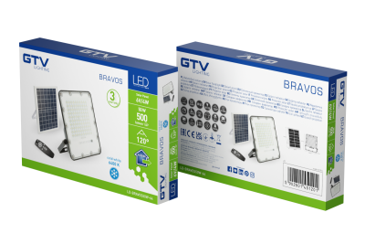 Reflektor LED na słonecznej energii BRAVOS, 50W, 500lm, 6400K, IP65, 120°, panel słoneczny, pilot zdalnego sterowania, 3y 1208962684