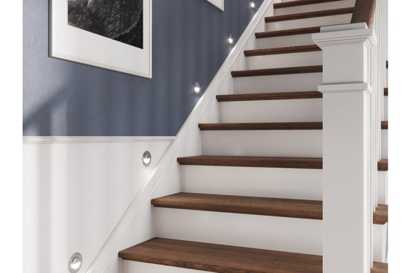 Dekoracyjna oprawa LED na schody ESCADA OA DC12V okrągła przezroczysta osłona 0,8W 70lm 4000K inox kabel 150cm