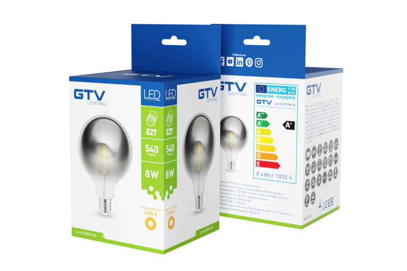 Dekoracyjne światło LED, FILAMENT, G125, 27006, E27, 8W, 540lm, AC220-240V / 50-60Hz, RA>80, 360° 1208962766