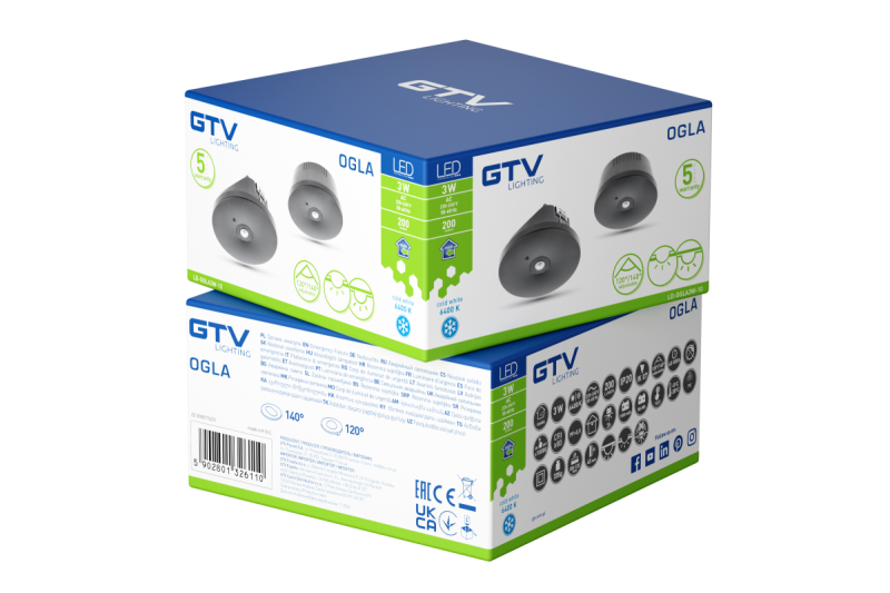 Oświetlenie awaryjne OGLA LED, 3W, 200lm, AC220-240V, 50-60Hz, IP20, 6400K, 3H, jednozadaniowy, TEST, czarny 1208963017