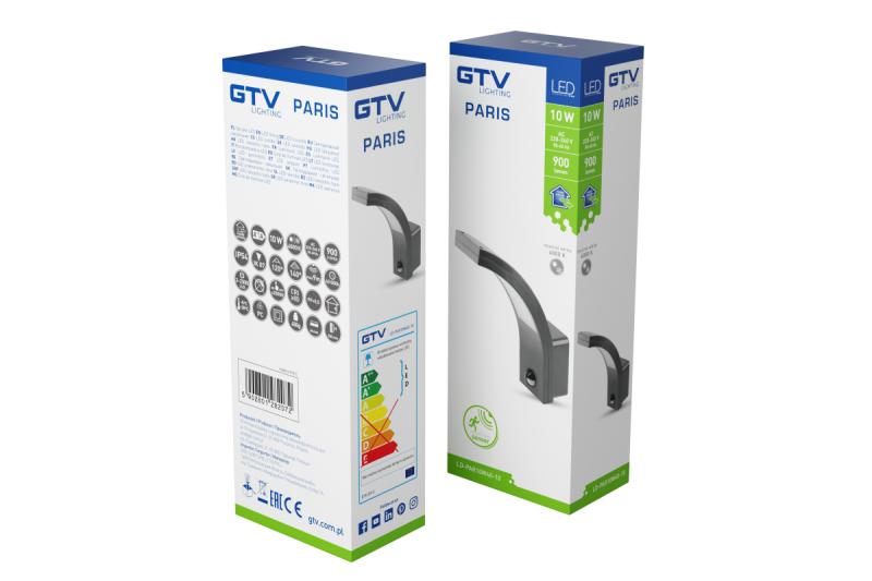 Dekoracyjna oprawa PARIS LED z czujnikiem ruchu 10W 900lm IP54 AC220-240V 50/60Hz 140° 9m 4000K czarny. 1208963096