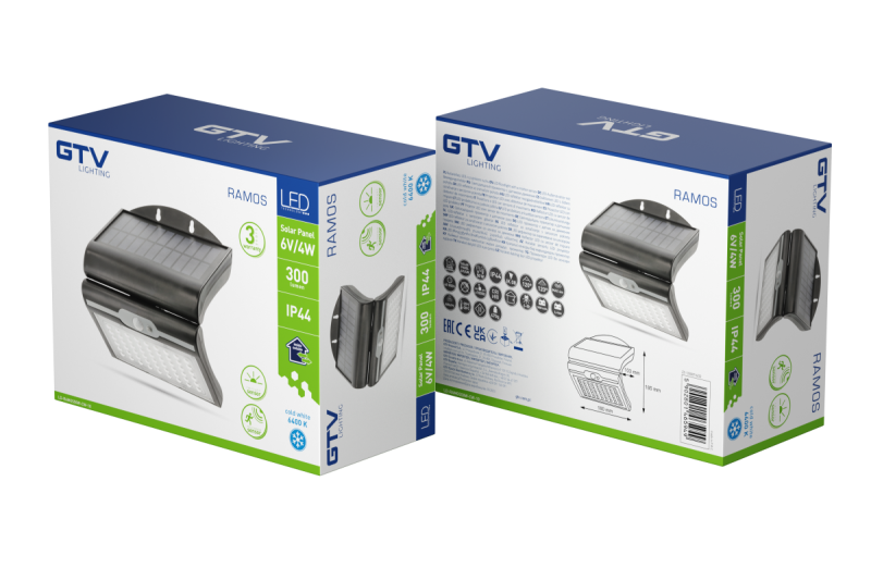 RAMOS Solar Facade Lampa z czujnikiem ruchu/zmierzchu, 50W, 300lm, 3,7V 1800mAh, IP44, 6000K, Czarny 1208963115