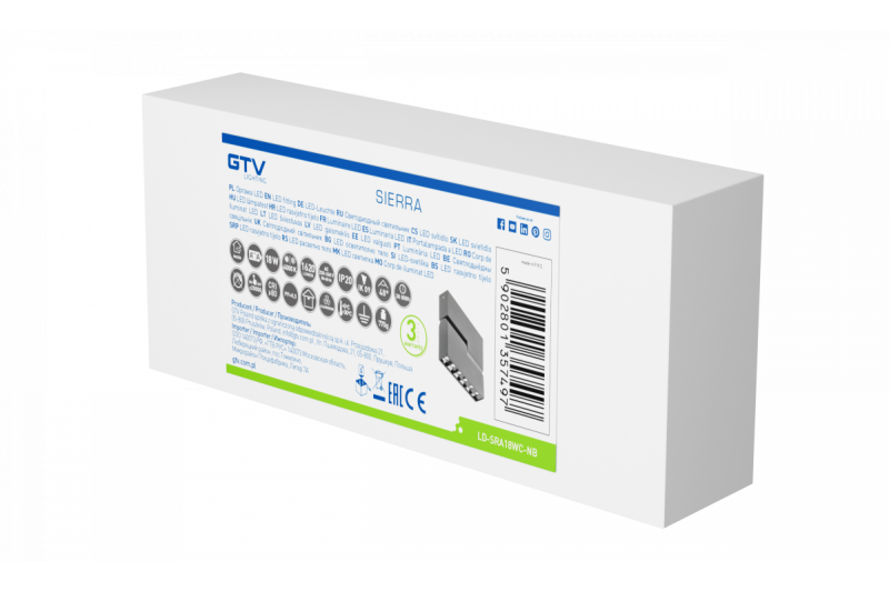 Dekoracyjna oprawa LED SIERRA 18W 1620lm AC220-240V 50/60 Hz PF>0,9 Ra≥80 IP20 IK08 4000K 48° czarna. 1208963168