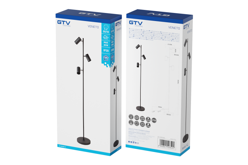 Lampa podłogowa do dekoracji VENETO IP20 max. 20W 3 x GU10 czarna 1208963349
