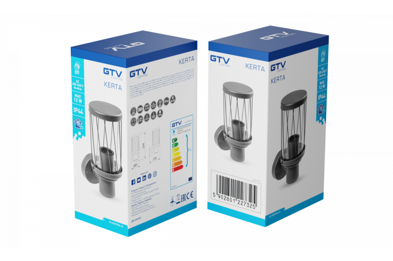 Lampa ogrodowa Decor KERTA-A E27 MAX.12W IP44 AC220-240V 50-60Hz prosta lampa ścienna góra grafit. 1208963906