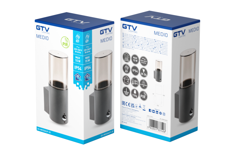 Dekoracyjna lampa ogrodowa MEDIO-AU PIR E27 MAX.15W IP54 AC220-240V 50-60Hz kinkiet grafitowy. 1208963938