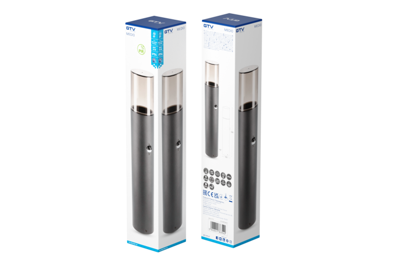 Oświetlenie ogrodowe MEDIO-P 50 PIR E27 MAX.15W IP54 AC220-240V 50-60Hz słupek grafitowy. 1208963940