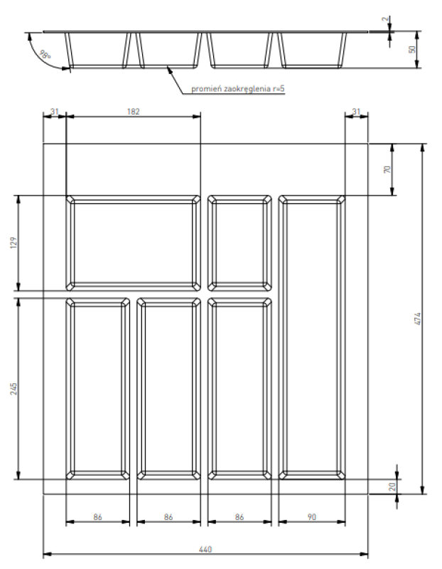 Dekor Cutle Wkład do Szuflady Kuchennej 500 Biały 1208966375