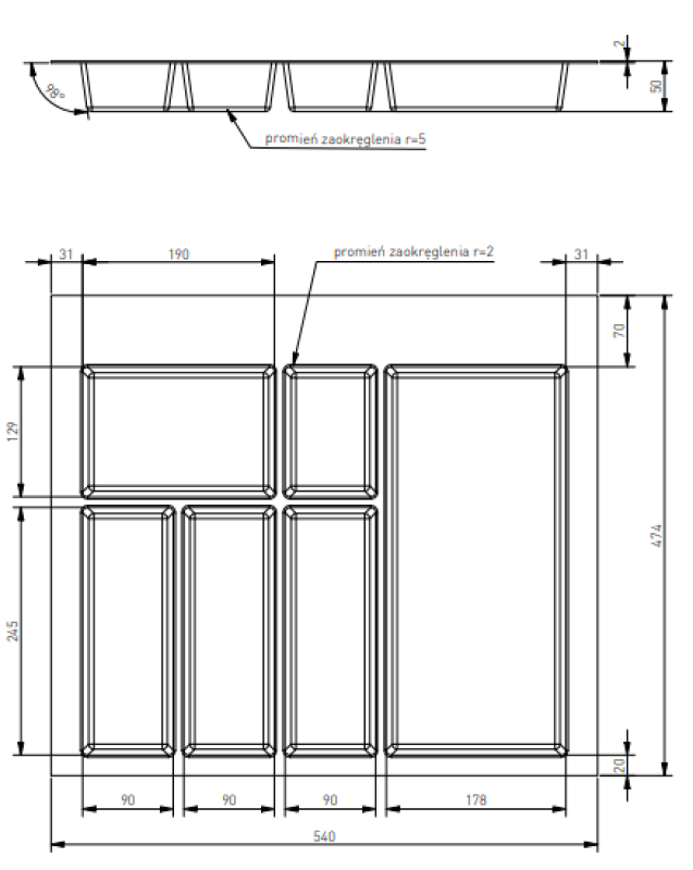 "Decor Cutle Wkład do Szuflady Kuchennej na Sztućce 600 Antracyt 1208966378"