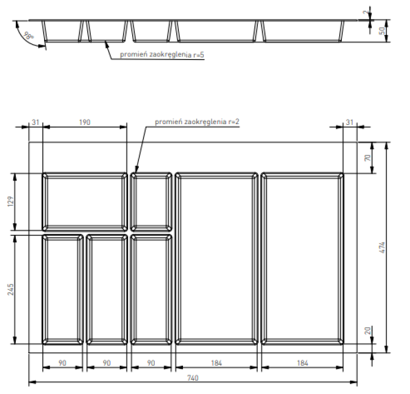 Dekor Cutle Wkład do Szuflady Kuchennej 800 Axispace Biały 1208966379
