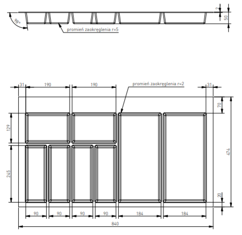 Dekor Cutle Wkład na sztućce do szuflady kuchennej 900 Antracyt 1208966382