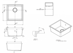GraniteMy Universele granieten witte spoelbak 40x40 cm, wit, opbouw, onderbouw en vlakbouw met rvs plug 1208966879